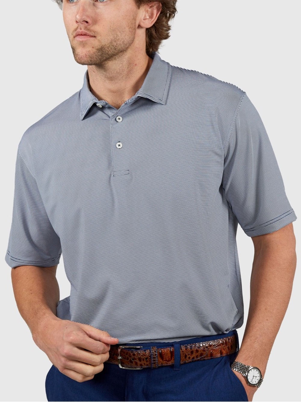 Westport Lifestyle Short Sleeve Performance Striped Polo Knit Shirt